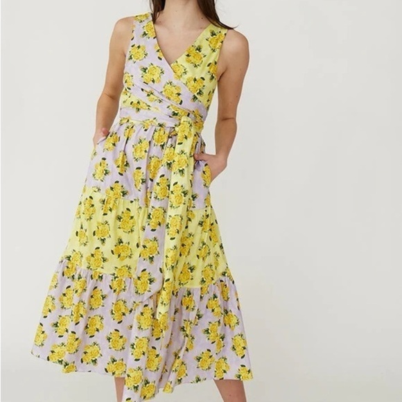 Rachel Antonoff Lilac Yellow Tie Wrap Midi Maxi Size 4 - Picture 2 of 5